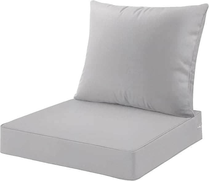 ARTPLAN Outdoor Deep Seating Cushions with Backrest Set, All-Weather Waterproof Patio Sofa Cushions for Sectionals, High-Resilience Foam Garden Furniture Cushion Cover,Gray