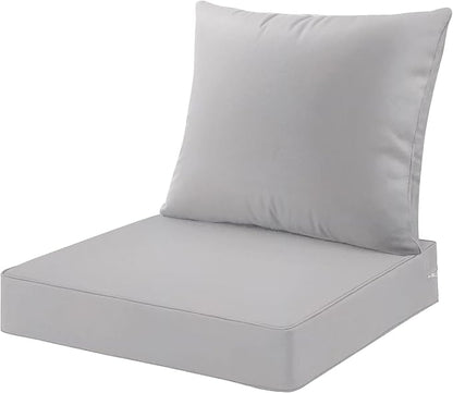 ARTPLAN Outdoor Deep Seating Cushions with Backrest Set, All-Weather Waterproof Patio Sofa Cushions for Sectionals, High-Resilience Foam Garden Furniture Cushion Cover,Gray