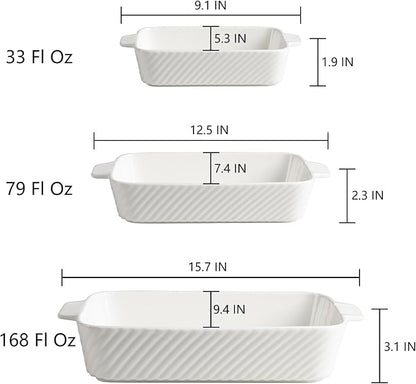 Sweejar Ceramic Baking Dish Set, Cake Baking Dish for Brownie, Porcelain Striped Casserole Dishes for Oven with Handle for Lasagna, Family Dinner(Turquoise)
