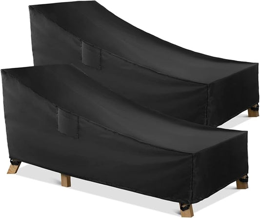 WLEAFJ Patio Chaise Lounge Cover Waterproof, Heavy Duty Outdoor Lounge Chair Covers, Black Durable Patio Furniture Covers, 70L x 32W x 30H inch - 2 Pack