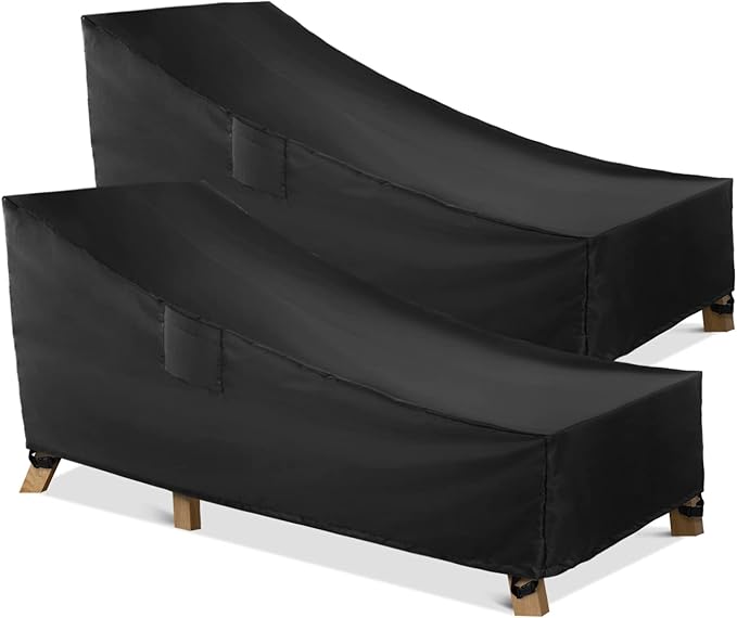 WLEAFJ Chaise Lounge Covers Outdoor Patio Lounge Chair Covers, Heavy Duty Waterproof, Black Durable Patio Furniture - 86L x 34W x 32H inch - 2 Pack