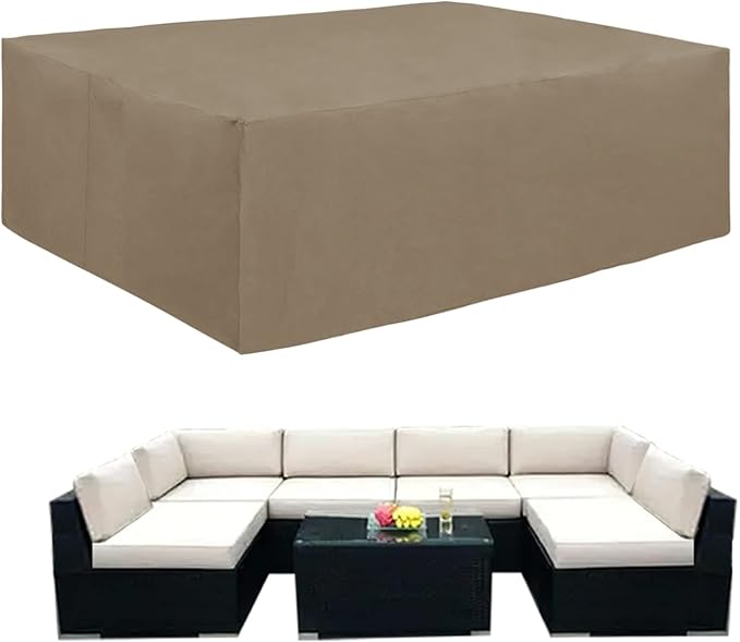 Easy-Going Heavy Duty Patio Furniture Cover for Outdoor Rectangular Table and Chair Set - Waterproof Sectional Set (74" L x 47" W x 28" H, Camel)