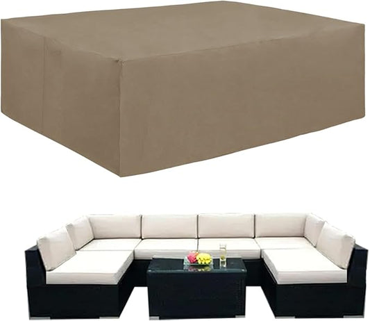 Easy-Going 600D Heavy Duty Patio Furniture Cover, Outdoor Rectangular Table and Chair Set Cover, Waterproof Outdoor Sectional Set Cover (130" L x 84" W x 28" H, Camel)