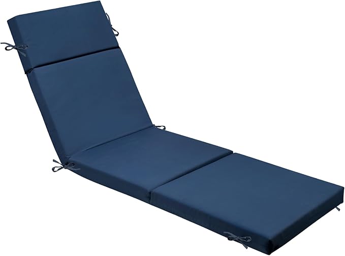 Outdoor Chaise Lounge Cushion 72" x 21" x 3", 4-Section Folding Patio Lounge Chair Cushion with Ties, Waterproof & Fade Resistant Replacement Cushion for Pool, Patio, Deck (Blue, 1 Pcs)