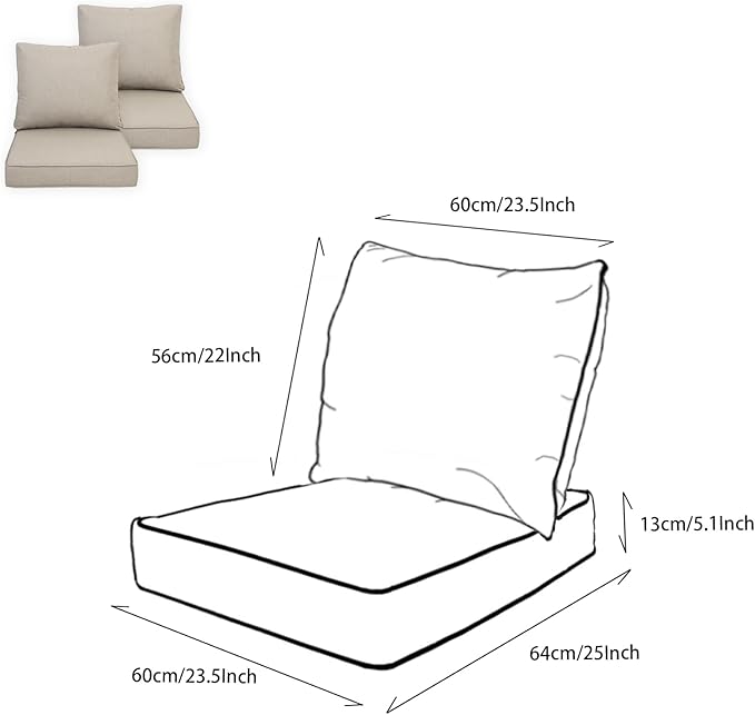 COZYVIDA Outdoor/Indoor 25x25 inch Deep Seat Patio Cushions Set of 2 Resilient Foam Filling Water Repellent Stain-Resistant UV Resistant Weather Resistant Patio Cushions Putty