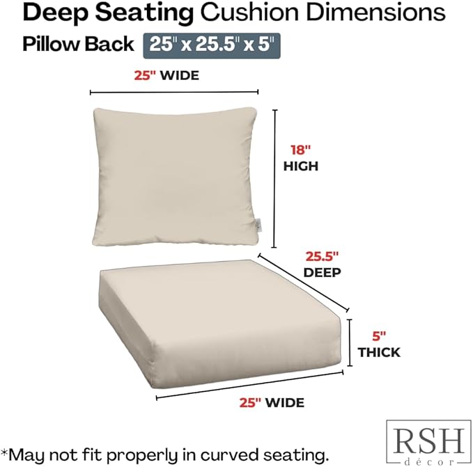 RSH DECOR Deep Seating Cushion with Pillow Back | 25” x 25.5” Seat | Water and Fade-Resistant Spun Fabric | Outdoor Chair Cushion Set for Patio Furniture | Floral Blooms Harmony Pink