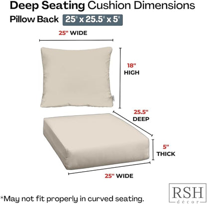RSH DECOR Deep Seating Cushion with Pillow Back | 25” x 25.5” Seat | Water and Fade-Resistant Spun Fabric | Outdoor Chair Cushion Set for Patio Furniture | Black White Aztec
