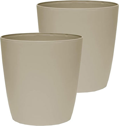 The HC Companies Aria Round Self-Watering Pot - Lightweight Plastic Planter for Herbs & More - Durable Plant Pots for Indoor Plants & Outdoor Plants (16" Beige, Pack of 2)