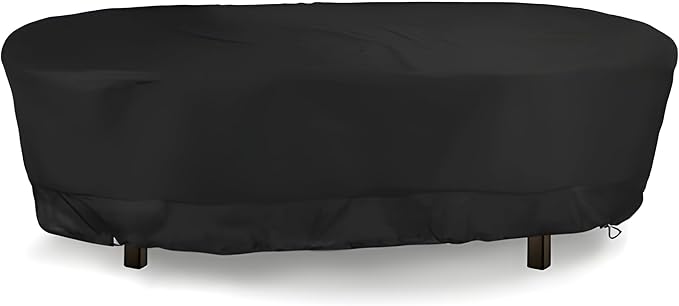 Eevelle Meridian Patio Oval Table Cover with Marine Grade Fabric - Waterproof Outdoor Table Cover - Furniture Set Covers for Dining Table - Easy to Install - (25" H x 66" L x 38" W, Black)