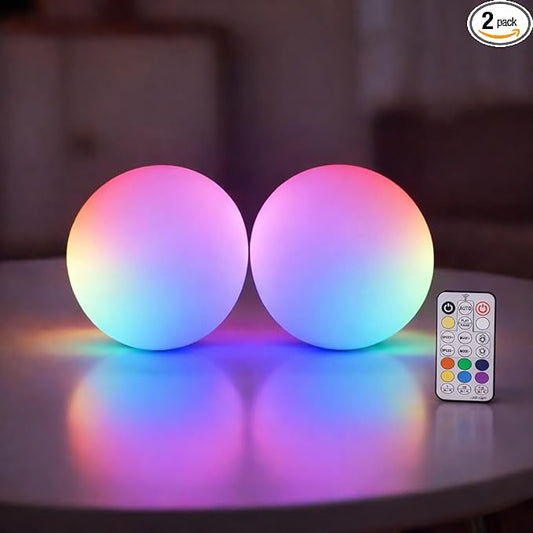 2 Pack 3-inch Smart Sphere Night Light, Rechargeable LED Ball Lights, 16 RGB Color Change Mood Lighting, Waterpro Battery Ideal for Pool Bedroom Kids Room Party and Holiday Ambient Lighting