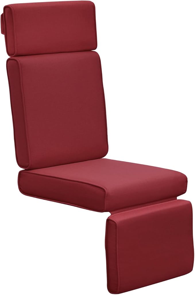 ATR ART TO REAL Outdoor Recliner Replacement Cushion, High Back Chair Cushions Patio Wicker Reclinning Chairs Seat Pad, Removable Cover, Waterproof, UV Resistant (Style A, Red)