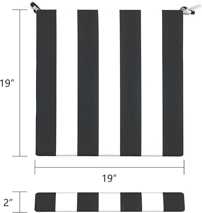 LVTXIII Outdoor Chair Cushions 19"x19"x2" Pack of 2, Water-Repellent Square Corner Memory Foam Seat Cushions with Ties for Garden Patio Furniture,Cabana Black