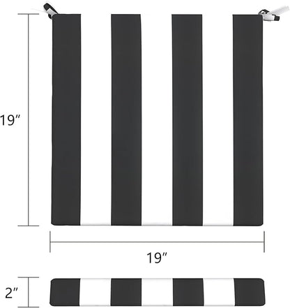 LVTXIII Outdoor Chair Cushions 19"x19"x2" Pack of 2, Water-Repellent Square Corner Memory Foam Seat Cushions with Ties for Garden Patio Furniture,Cabana Black