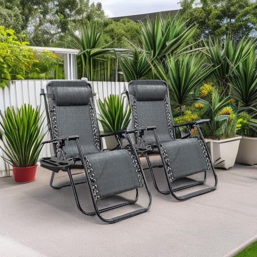 Homall Zero Gravity Chair Adjustable Folding Lawn Lounge Chairs Outdoor Lounge Gravity Chair Camp Reclining Lounge Chair with Pillows for Poolside Backyard and Beach Set of 2 (Double-Gray)