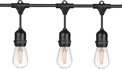 Sunlite 48ft Outdoor String Lights, 1.5W Commercial Grade, Waterproof, Linkable Strands, UL Listed, 15 Hanging Sockets, Shatterproof LED Edison Bulbs Included, 2700K Soft White