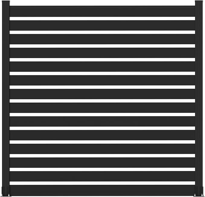 Mondaria Aluminum Privacy Fence Panels for Outside, 6ft(W) x 6ft(H) Horizontal Lattice Fence with 2 No-dig Posts, Wind Resistant Decorative Fencing Panels for Yard, Patio & Pool (Black)