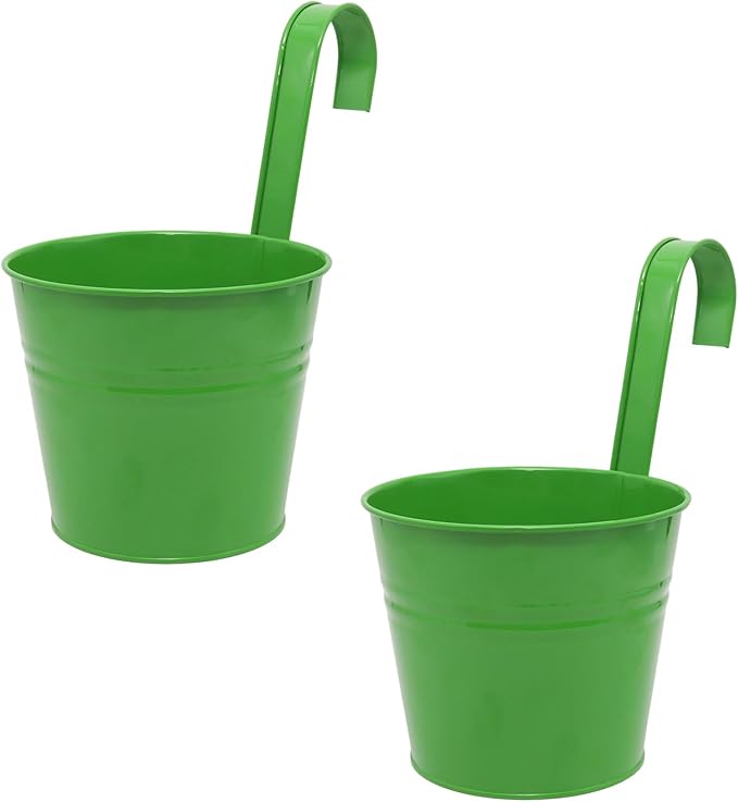 Hanging Planters Set of 2 - Small Modern Green Outdoor Pots with Sturdy Hooks, Space-Saving Design for Patio, Garden, Balcony - Durable Weather-Resistant Plant Containers