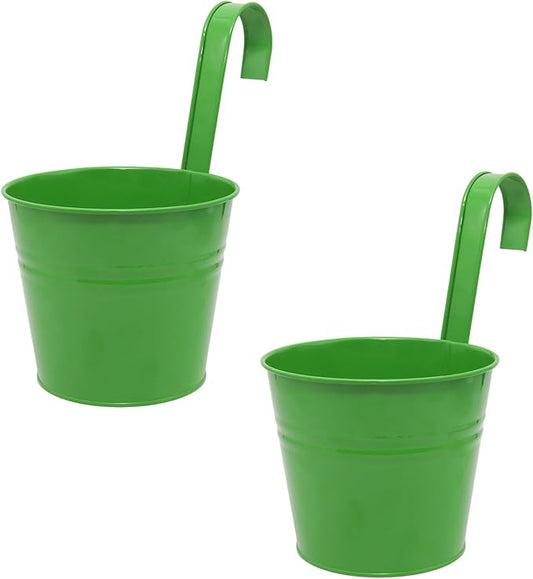 Hanging Planters Set of 2 - Small Modern Green Outdoor Pots with Sturdy Hooks, Space-Saving Design for Patio, Garden, Balcony - Durable Weather-Resistant Plant Containers