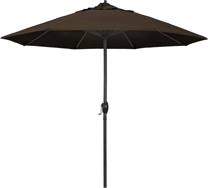 California Umbrella 9' Rd Aluminum Patio Umbrella, Crank Lift, Auto Tilt, Black Finish, 4yr Fade Warranty, Mocha