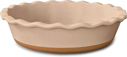 MORA Ceramic Pie Pan for Baking - 9 inch - Deep and Fluted Pie Dish for Old Fashion Apple Pie, Quiche, Pot Pies, Tart, etc - Modern Farmhouse Style Porcelain Ceramic Pie Plate - Chai