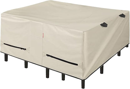 Porch Shield Patio Table Cover - Waterproof Outdoor Dining Table and Chairs Furniture Set Cover Square - 84 x 84 inch, Beige