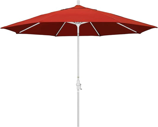 California Umbrella 11Ft Premium Patio Umbrella, Hand-Crank, Tilt-Collar, White Frame, Solution Dyed Sunset Fabric