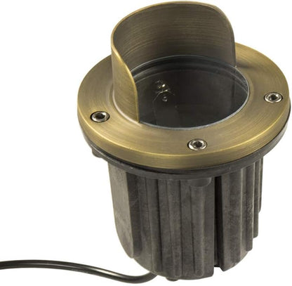 12V Brass In-Ground Well Light (Shielded Top) with 5W 2700K Warm White MR16 LED Bulb for Low Voltage Landscape Lighting of Outdoor Pathway, Garden, Shrubs, Columns or Trees