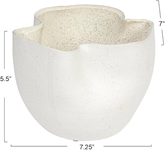 Bloomingville 7.25 Inches Stoneware Ruffled Planter with Sand Finish and Reactive Glaze, Holds 4 Inches Pot, White