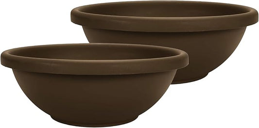 The HC Companies 20 Inch Shallow Garden Bowl Plant Pot with Drainage, Lightweight UV-Resistant Plastic Planters for Succulents, Herbs & More, 2-Pack Planters for Indoor Outdoor Home Decor, Chocolate