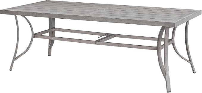 Aluminum Outdoor Dining Table for 8, 84" Rectangle Patio Dining Table with 2.2" Umbrella Hole, 8 Person Outdoor Dining Tables for Deck, Backyard, Garden, Poolside, Limed Oak