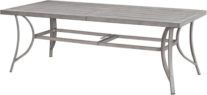 Aluminum Outdoor Dining Table for 8, 84" Rectangle Patio Dining Table with 2.2" Umbrella Hole, 8 Person Outdoor Dining Tables for Deck, Backyard, Garden, Poolside, Limed Oak