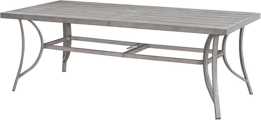 Aluminum Outdoor Dining Table for 8, 84" Rectangle Patio Dining Table with 2.2" Umbrella Hole, 8 Person Outdoor Dining Tables for Deck, Backyard, Garden, Poolside, Limed Oak