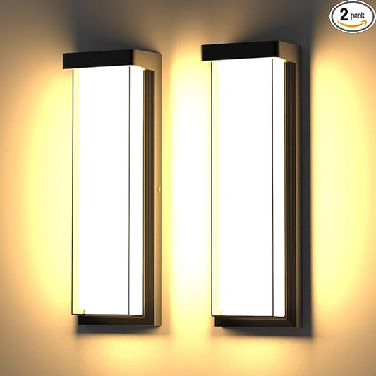 Sytmhoe Modern 2Pack Outdoor Wall Light Fixture,16in 10%-100% Dimming LED Porch&Patio Wall Light Fixture,3000K Black Exterior Sconce Light Mounted for House Garage Porch Courtyard(2Packs)