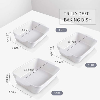 KOOV Bakeware Set, Ceramic Baking Dish Set, Rectangular Casserole Dish Set, lasagna Pan, Baking Pans Set for Cooking, Cake Dinner, Kitchen, 9 x 13 Inches, 3-Piece (Set of 3, White)