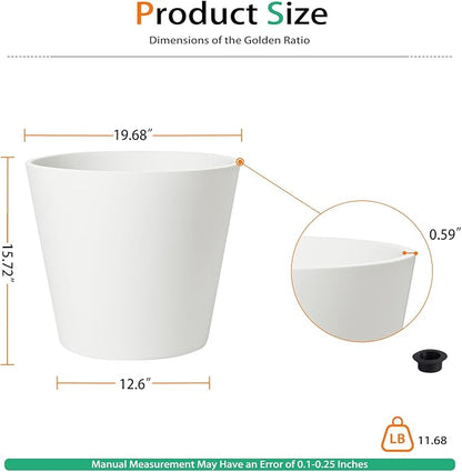 Wide Planters for Outdoor Plants, Extra Large Indoor Flower Pots for Garden, Front Porch, Patio - Round Resin Planter Set of 2 (White, 20 inch - 2 Pack)