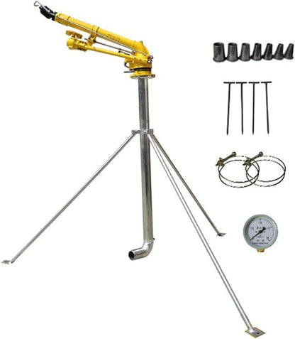 Farm Irrigation Sprinkler, 2" Impulse Impact Sprinkler with Replacement Nozzle & 1.2M Rack 360° Large-Area Watering Spray