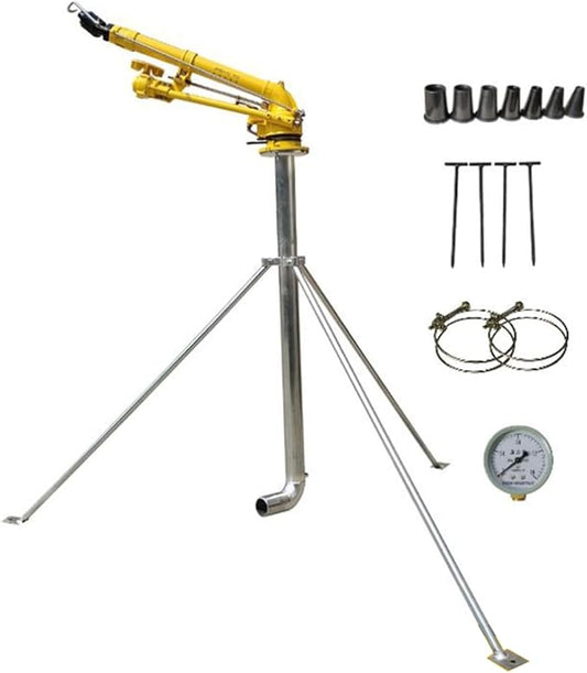 Farm Irrigation Sprinkler, 2" Impulse Impact Sprinkler with Replacement Nozzle & 1.2M Rack 360° Large-Area Watering Spray