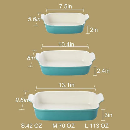 Sweejar Baking Pans Set, Ceramic 9x13 Baking Dish with Handle, Rectangular Casserole Dishes for Oven, Bakeware Sets of 3, Durable Lasagna Pan Deep for Kitchen, Banquet, Wedding Gift(Beige)
