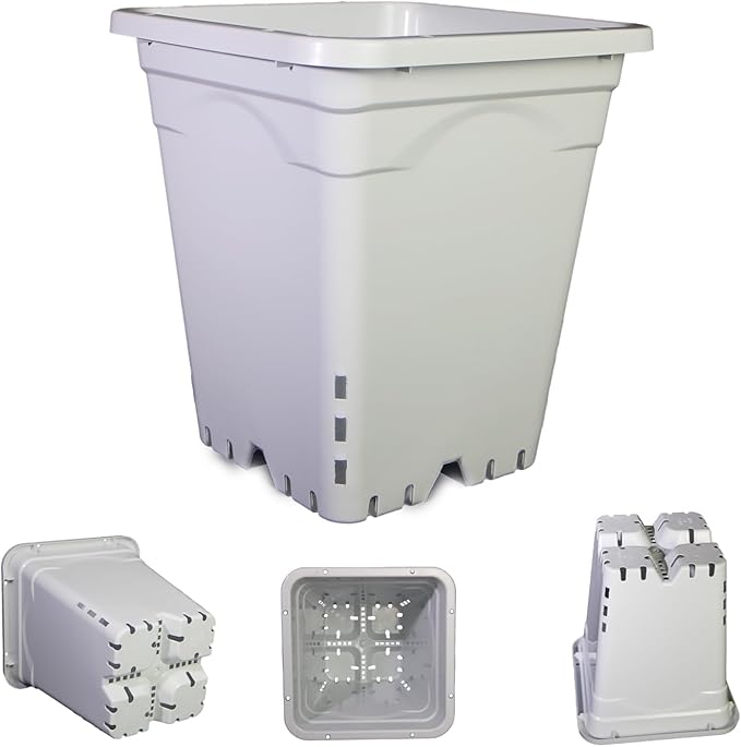 HG9X9SW 9"x9" Square Grayish-White Light-Blocking Plastic Planter with Hanging Holes, Hydroponic Side Holes, Indoor/Outdoor, 10" Tall, Pack of 24