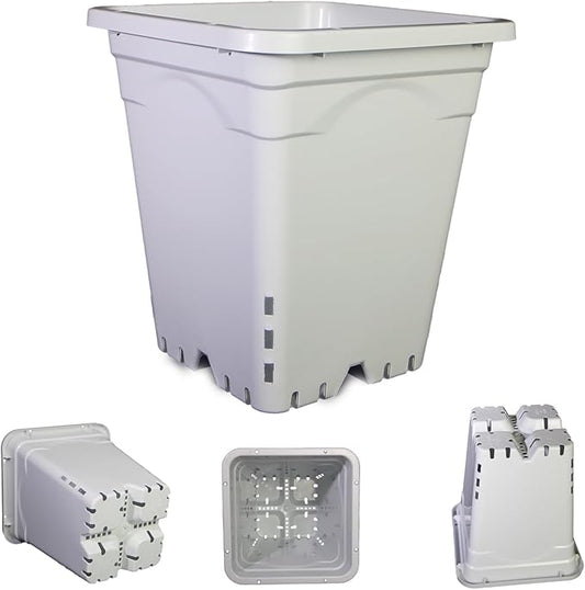 HG9X9SW 9"x9" Square Grayish-White Light-Blocking Plastic Planter with Hanging Holes, Hydroponic Side Holes, Indoor/Outdoor, 10" Tall, Pack of 24