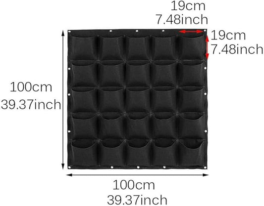 WFIST Vertical Hanging Planter Bag, Breathable Felt Wall Garden Planter with Metal Grommets, Indoor/Outdoor Space-Saving Herb & Flower Growing Pouch (25-Pocket)