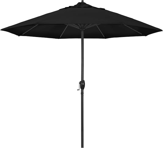 California Umbrella 9' Rd Aluminum Patio Umbrella, Crank Lift, Auto Tilt, Black Finish, 4yr Fade Warranty, Black