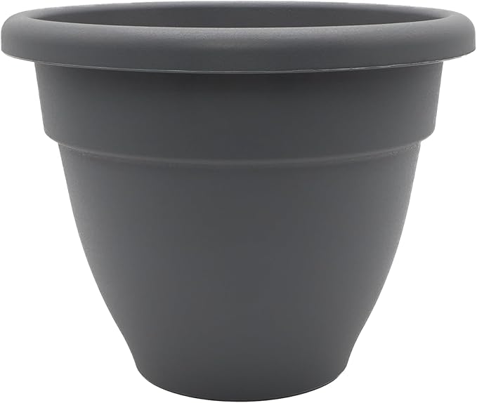 The HC Companies Caribbean Planter Pot - Outdoor & Indoor Plant Pot with Drainage Hole & Plug - Rolled Rim Plastic Pots for Plants & Flowers - Decorative Plant Pot (12" Warm Gray, Pack of 1)