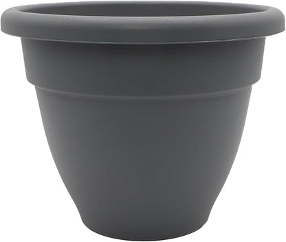 The HC Companies Caribbean Planter Pot - Outdoor & Indoor Plant Pot with Drainage Hole & Plug - Rolled Rim Plastic Pots for Plants & Flowers - Decorative Plant Pot (12" Warm Gray, Pack of 1)