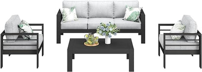 LayinSun Outdoor Aluminum Furniture Set, 4 Pieces Patio Sectional Conversation Chat Sofa Modern Seating Set with Coffee Table
