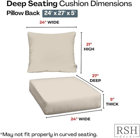 RSH DECOR: Deep Seating Cushion with Pillow Back | 24” x 27” Seat | All-Weather Spun Fabric | Water and Fade-Resistant | Outdoor Chair Cushion Set for Patio Furniture | Dailey Pewter Floral Scroll