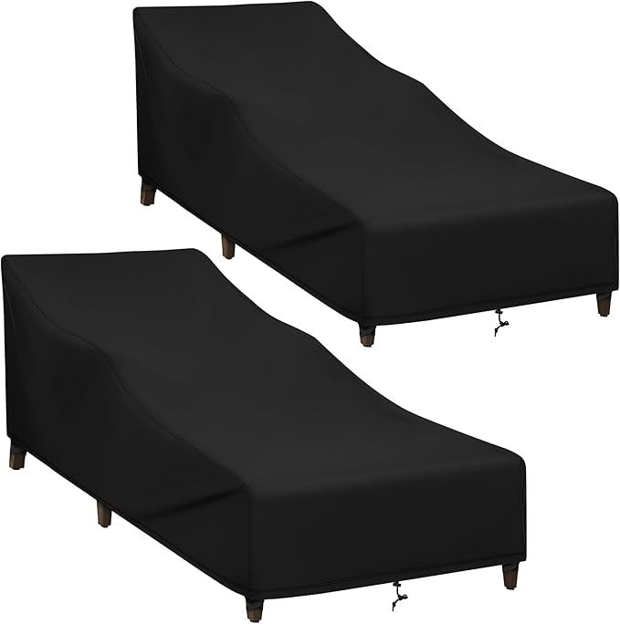 SunPatio Chaise Lounge Covers Outdoor Waterproof, 2 Pack Patio Lounge Chair Protector with Windproof Straps, Outdoor Furniture Covers All Weather Protection, 80" L x 30" W x 26" H, Black