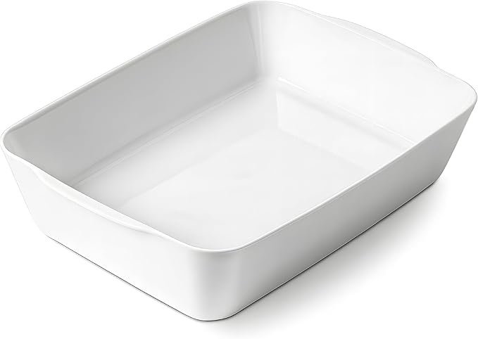 HOMBENE 4.2 QT Deep Ceramic Baking Dish, White Casserole Dish, Lasagna Pan for Oven, Ceramic Baking Pan, Kitchen Decor, Microwave Oven Safe, Dinner, Wedding (10" x 13.9")