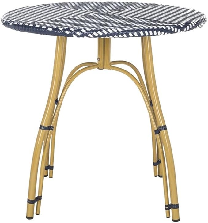 SAFAVIEH PAT4011A Outdoor Collection Kylie Navy and White Rattan Bistro Table