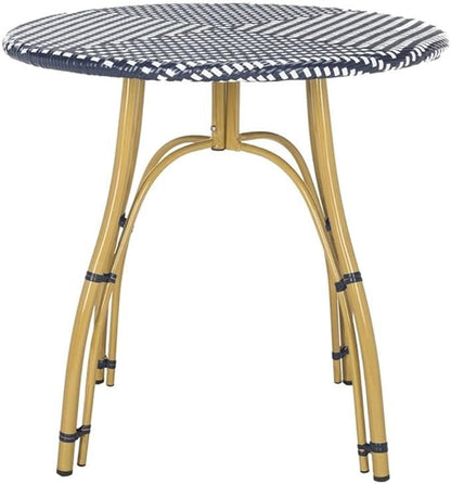 SAFAVIEH PAT4011A Outdoor Collection Kylie Navy and White Rattan Bistro Table